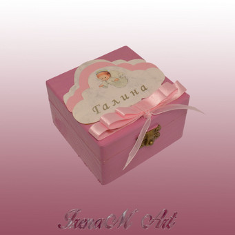 Ръчно изработени изделия от хартия Кръщене момиче Ръчно изработена кутия от дърво за момиче  Розово Ангелче